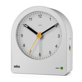 Braun BC-22-W Reloj Despertador Clásico Analógico Blanco con Movimiento Silencioso y Alarma Creciente