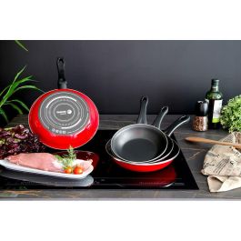 Fagor Set 3 Sartenes Optimax Rojo Mate Ø20 Ø24 Ø28 cm Acero Esmaltado Antiadherente Mango Baquelita Inducción