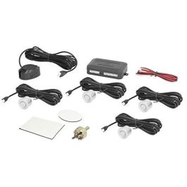 M-Tech Sensores de Aparcamiento CP7 con Zumbador, 4 Sensores Plateados para Asistencia de Marcha Atrás, Compatible con 12V DC