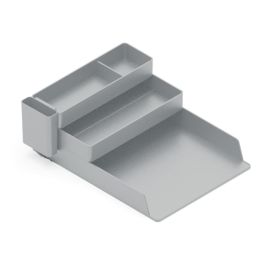 Q-Connect Bandeja Sobremesa Organizador de Escritorio Plástico con 4 Departamentos Gris para Papelería Documentos 53x330x250 mm