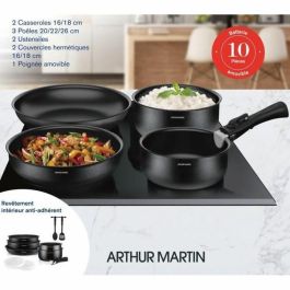 Arthur Martin ART3508510045735 Batería de Cocina 10 Piezas Aluminio, Compatible con Todo Excepto Inducción, Negro
