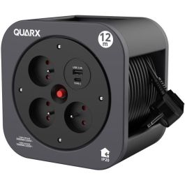 Carrete - QUARX - S-Box - 12m, 3 tomas de 16A, USB Tipo A y C Carrete - QUARX - S-Box - 12m, 3 tomas de 16A, USB Tipo A y C