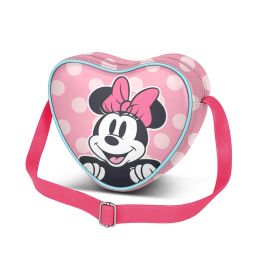 Disney Minnie Mouse Bolso Bandolera Corazón Rosa, Poliéster, Asa Ajustable, Cierre Cremallera, 15.5x6.5x21cm