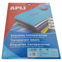 Apli Etiquetas Adhesivas Láser 210x297 mm Poliéster Transparente, 20 Hojas, Resistente a Intemperie Precio: 23.89000042. SKU: BIX01225