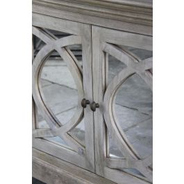 DKD Home Decor Buffet Toscana 45 x 90 x 200 cm Blanco Natural Madera Maciza Mango Espejo Hecho a Mano 4 Puertas 2 Estanterias