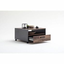 Mesa de centro cuadrada TRE4251585334448 - Tablero de partículas, madera envejecida/gris, doble tapa, 1 cajón L70xP70xH40 cm