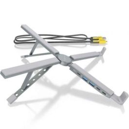 AISENS - SOPORTE DE SOBREMESA AJUSTABLE PARA PORTATIL / TABLET CON USB-C DOCKING 4 EN 1, GRIS