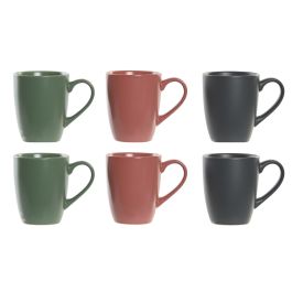 DKD Home Decor Mug Scandi Set de 6, Gres 160 ml, Hecho a mano, Verde y Rosa, Apto Microondas y Lavavajillas