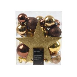 Decoris Juego de 33 adornos navideños colgantes para árbol, colores dorado y marrón, incluye estrella, bolas y carámbanos