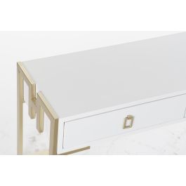 DKD Home Decor Mesa Centro Glam Blanco Dorado Madera Metal 3 Cajones Desmontable 150x36x48 cm