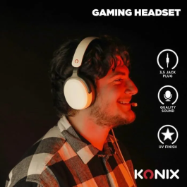 Konix Nexus Auriculares para juegos con cable para Nintendo Switch 2, altavoces de 40 mm, micrófono, jack de 3,5 mm, Blanco