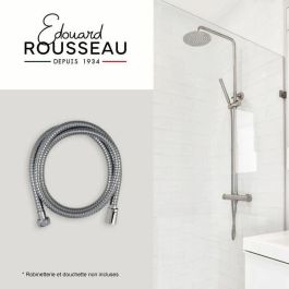 Edouard Rousseau ROU3047404226367 Flexo Ducha 2 m Acero Inoxidable Cromado Doble Grapa, Tuercas Anti-Torsión, Reducción Caudal