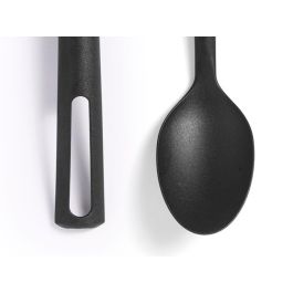 Kinvara Set 4 Utensilios de Cocina Negros de Plástico: Espumadera, Cucharón, Espátula, Espaguetera (29x32x8 cm) (12 Unidades)