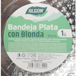 Bandeja redonda de plata con blonda Algon 30 cm (30 Unidades) Bandeja redonda de plata con blonda Algon 30 cm (30 Unidades)