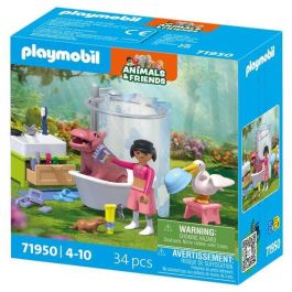 Playmobil Divertido Baño de Animales 1-2-3 - Figura de Mujer, Hipopótamo Bebé, Pelícano, Nutria, Accesorios, Edad Mínima 3 Años, Plástico