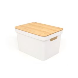 Confortime Caja Organizadora Multiusos Plástico Tapa Bambú L 36 x 27 x 23 cm