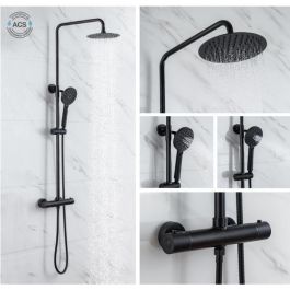 OCEANIC Columna de ducha - Mezclador termostático - Cabezal redondo alto diámetro 20 cm - Negro mate OCEANIC Columna de ducha - Mezclador termostático - Cabezal redondo alto diámetro 20 cm - Negro mate