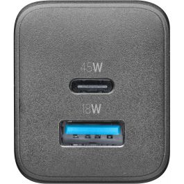 Cellularline Cargador Rápido Multipower Micro 45W GaN con 2 Puertos (USB-C/USB-A) Negro para Móviles y Tablets
