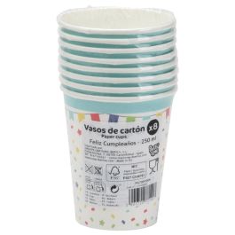 Party Time Juego de 8 Vasos de Cartón 250 ml para Fiestas