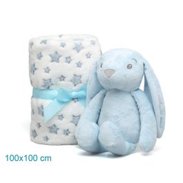 KioKids Conejo De Peluche Azul Con Mantita De Estrellas 25cm Juguete Para Bebé +0 Meses