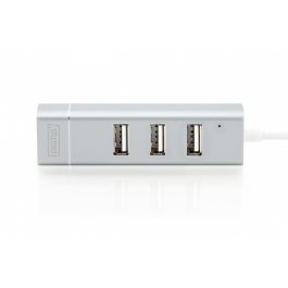 Digitus Adaptador USB 2.0 a RJ45 Ethernet y Hub de 3 Puertos, Conexión Type-C, Aluminio