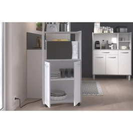 Oslo Carro de cocina L 60cm Blanco, 2 puertas, Melamina Mate, Patas Alu, 60x43x118 cm, Hecho en Francia