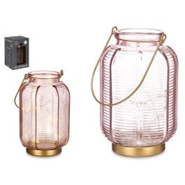 Giftdecor Farol Led Rayas Alto Rosa 13.5x22x13.5 cm con 20 LED (Pilas no incluidas) (Set de 6)