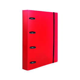 Liderpapel Carpeta con recambio A4 Cuadro 5mm 100 Hojas 80g Polipropileno 4 Anillas 40mm Rojo Translucido