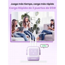 UGREEN 35291 Cargador Nexode RG 65W GaN 3 Puertos USB C/A Carga Rápida, Pantalla LED, Rosa