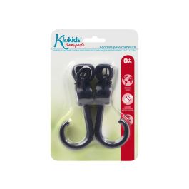 KioKids Ganchos Dobles para Carrito con Velcro - Set de 2 Unidades Negros para Colgar Bolsas