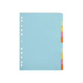 Q-connect Separadores DIN A4 Multitaladro Cartulina, Juego de 10 Unidades, Pestañas Colores Pastel