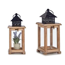 Farol de Madera Cuadrado Rejilla Quemado Giftdecor 13.4x29x13.4 cm - Madera, Metal, Cristal - Marrón/Negro (6 Unidades) Precio: 39.49999988. SKU: B19G4KDDWH
