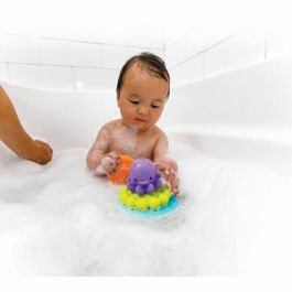 Infantino Juguete de Baño Pirámide Pulpo con 3 Anillos Sensoriales Apilables y Aspersor