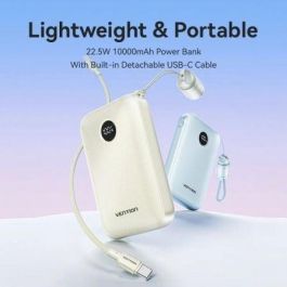 Vention FKAL0-C Powerbank 10000mAh 22.5W Azul con Cable Carga Incorporado, 2 Puertos, Apto Viajes Aéreos
