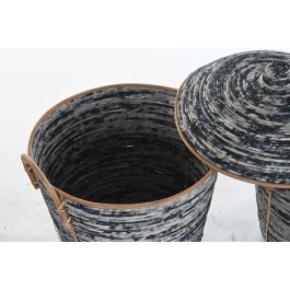 DKD Home Decor Cestas Boho de Ratán, Set de 3 Piezas, Negro, Blanco y Natural, 51x62x56 cm DKD Home Decor Cestas Boho de Ratán, Set de 3 Piezas, Negro, Blanco y Natural, 51x62x56 cm