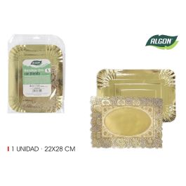 Bandeja Rectangular Oro con Blonda 22x28 cm - Algon (30 Unidades) Precio: 18.49999976. SKU: B1HEN3P3K5