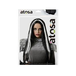 Peluca Larga Vampiresa 60 cm Blanca y Negra con Mechas - Disfraz Halloween y Fiestas Temáticas