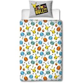 Pokemon AAARQ16152 - Juego de cama reversible Pikachu y Starter Gris - Funda nórdica 140x200cm + Funda almohada 63x63cm