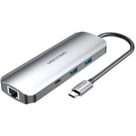 Vention TOMHB Hub USB Tipo-C con HDMI 4K, 2xUSB, 1xUSB-C PD, RJ45, Lector SD/MicroSD, Jack 3.5mm Gris Precio: 42.69000032. SKU: B19WBNFMX6