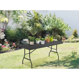 Mesa de Recepción Plegable para 8 Personas 180x74x73.5cm Negro Estructura Acero Tapa Polietileno Imitación Resina