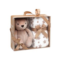 KioKids Conejo de Peluche Marrón con Mantita de Estrellas 25cm y Manta 100x100cm +0 Meses