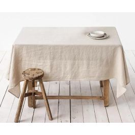 DKD Home Decor Mantel Cuadrado Beige 150x150 cm Lino Algodón 55/45% con 4 Servilletas (Set 5 Piezas)