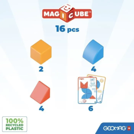 Geomag Bloques Magnéticos Magicube GEO0871772003021 - 16 Piezas Bloques y Tarjetas Educativo Plástico Reciclado