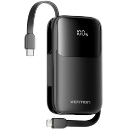 Vention Power Bank 10000mAh I11BA 22.5W Negra con Cables USB Tipo-C y Lightning Integrados Precio: 15.49999957. SKU: B157HJ5GJR