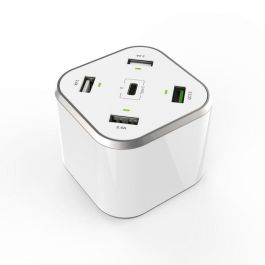 Aisens Cargador USB de Sobremesa 48W con 5 Puertos (4x USB-A, 1x QC3.0) Chip Inteligente AI Carga Rápida Blanco
