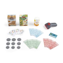 Smoby SMO1686523551185 Juguete Caja registradora Infantil con 30 accesorios, Calculadora y Escáner con sonido y luz, +3 años
