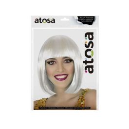 Peluca Corta Lisa Blanca Con Flequillo 100 gr