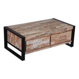 DKD Home Decor Mesa de Centro Alpino con 2 Cajones de Madera Acacia y Metal, Colores Natural y Negro, 110x60x40 cm