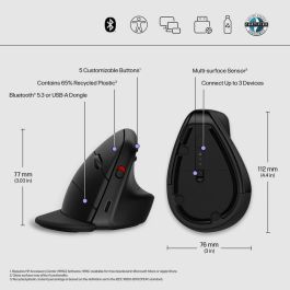 HP 925 Ratón Vertical Ergonómico con Reposamuñecas Desmontable, Diseño para Posición Natural de Mano, Mayor Comodidad y Productividad