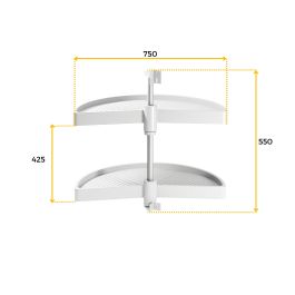 Emuca Juego de bandejas giratorias Shelvo 1/2 luna, para módulo 900mm, Plástico y Aluminio, Blanco